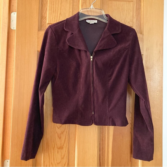 Blondie and Me Faux Suede Lined Jacket and Skirt Suit Color: Burgundy 
Size: 5 - Picture 2 of 6